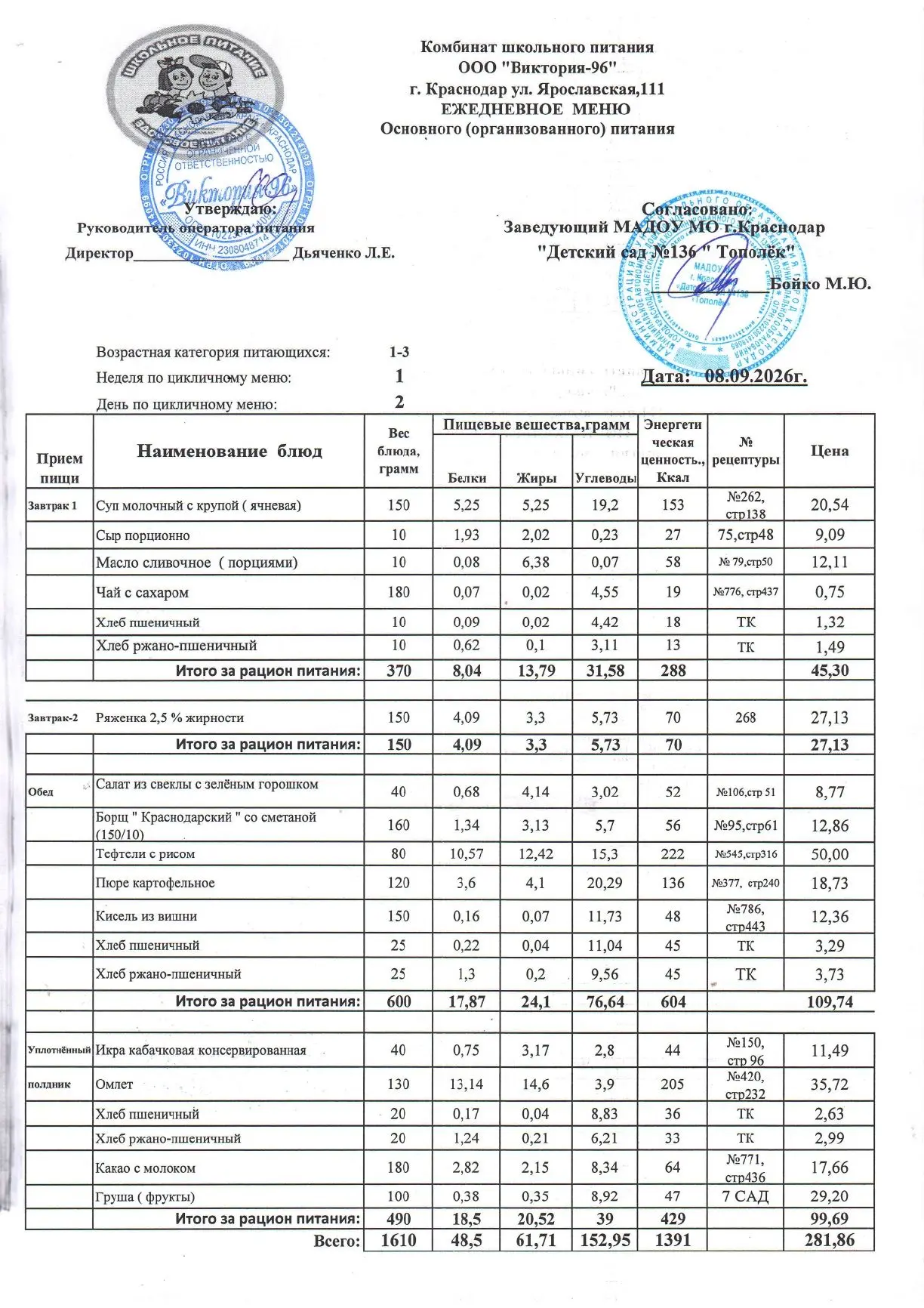 Меню на 08.09.2026 год