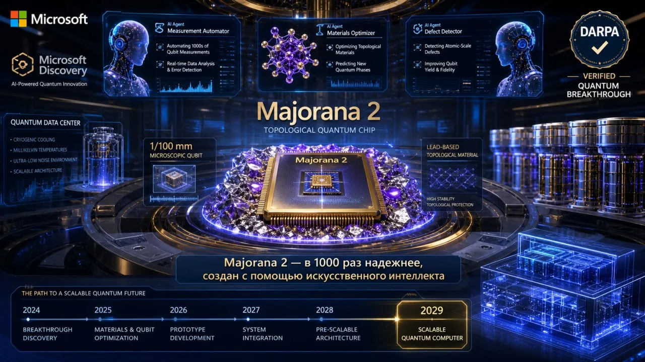 ✅  Microsoft Majorana 2: квантовый чип, созданный ИИ