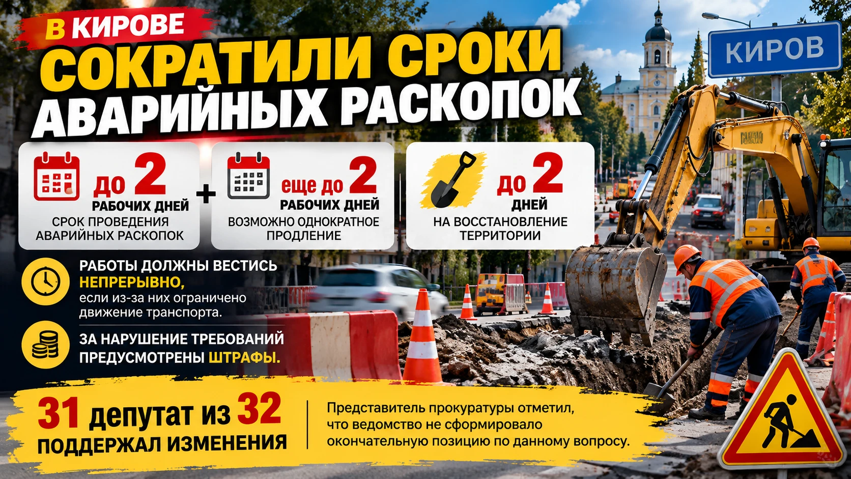 🚧 РАСКОПАЛИ — ЗА ДВА ДНЯ ДОЛЖНЫ ЗАКОНЧИТЬ: В КИРОВЕ УЖЕСТОЧАЮТ ПРАВИЛА АВАРИЙНЫХ РАБОТ