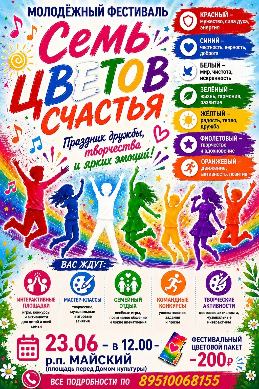 🌈 Дорогие друзья!

Приглашаем вас на яркий молодёжный фестиваль «Семь цветов счастья» — праздник др