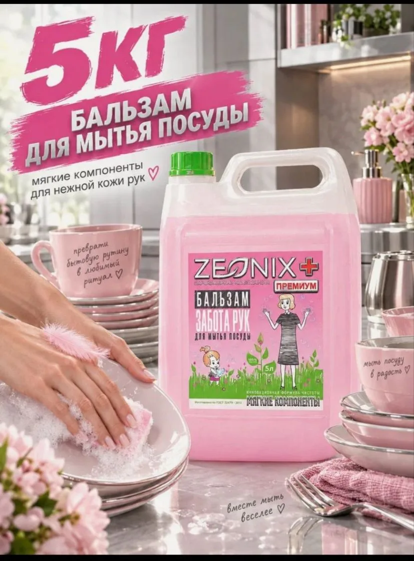 Бальзам для посуды 5 литров, с пудровым ароматом 5000 мл