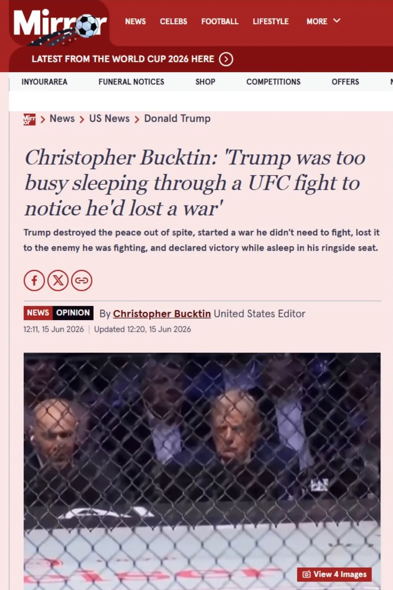 Британская газета Mirror разносит Трампа за «поражение» от Ирана, за объявление о мире в свой день р