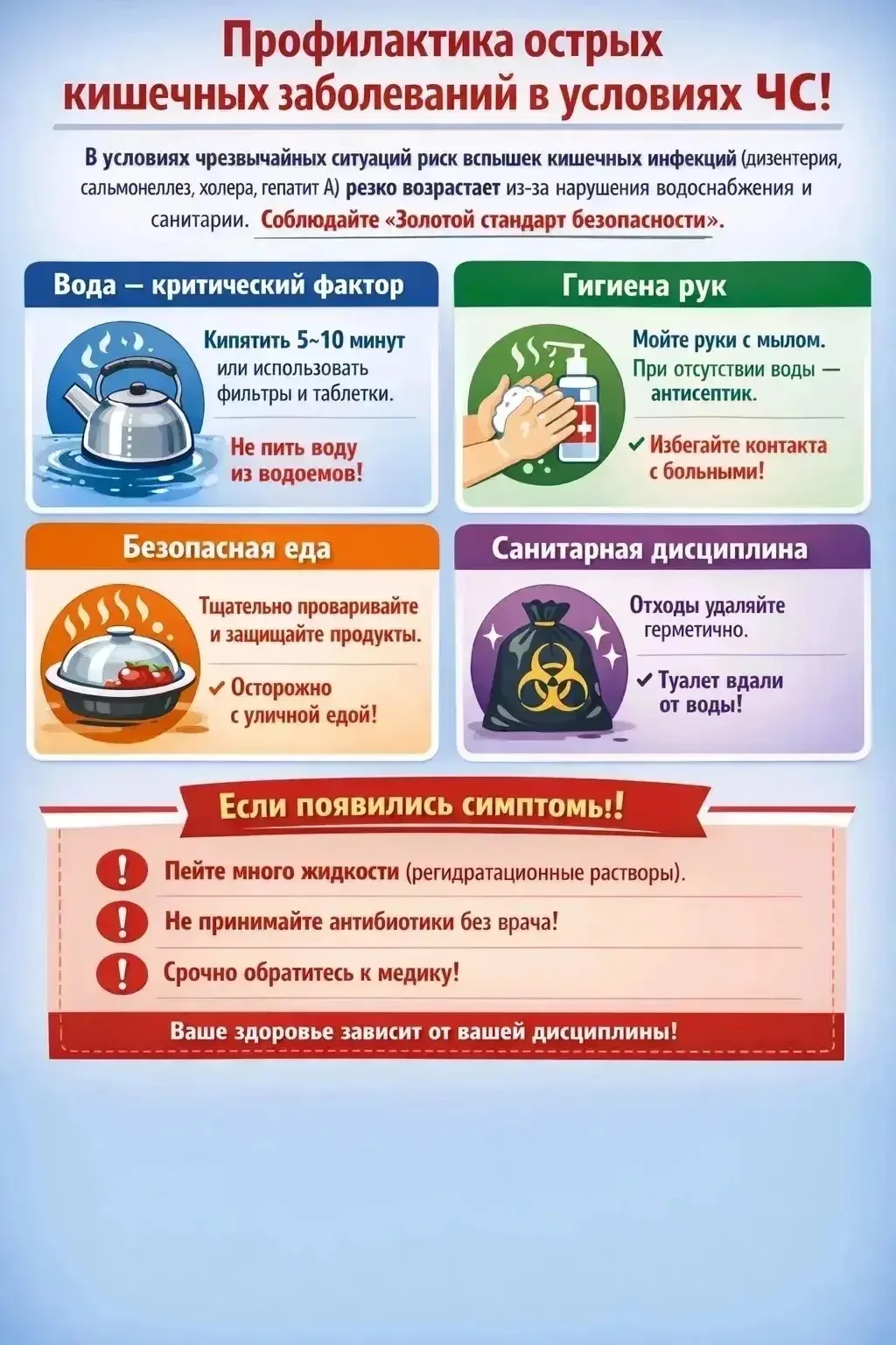 Профилактика острых кишечных заболеваний в условиях ЧС  В условиях чрезвычайных ситуаций риск вспыше
