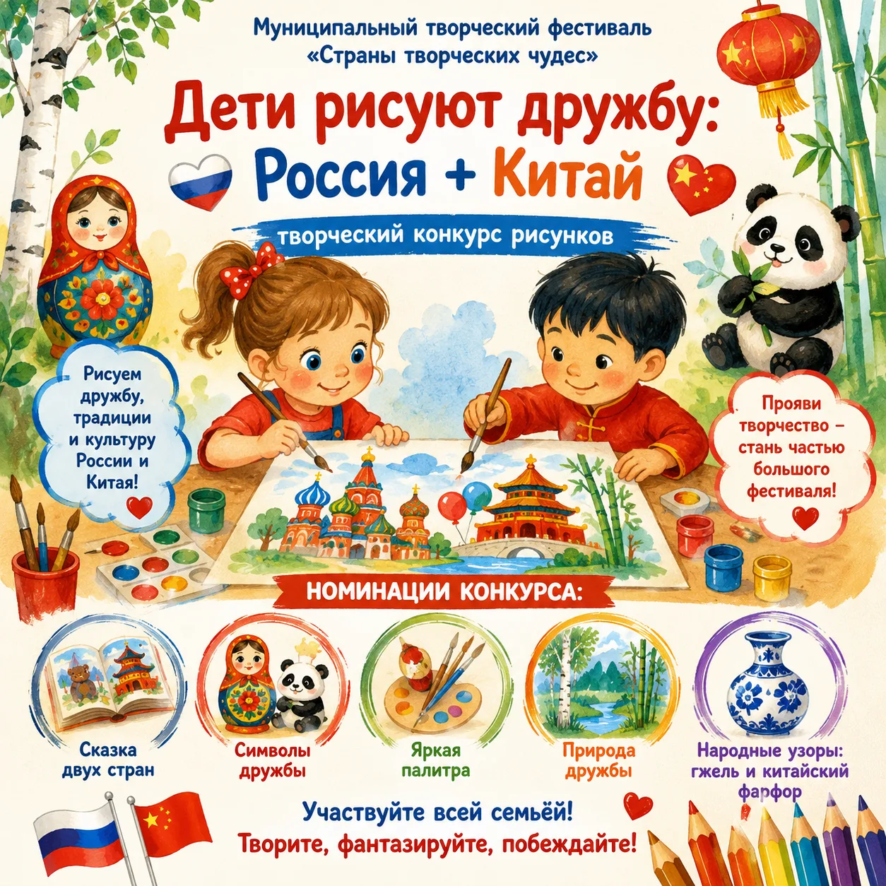 🎨 Уважаемые родители! Приглашаем к участию в творческом конкурсе! 🇷🇺🤝🇨🇳