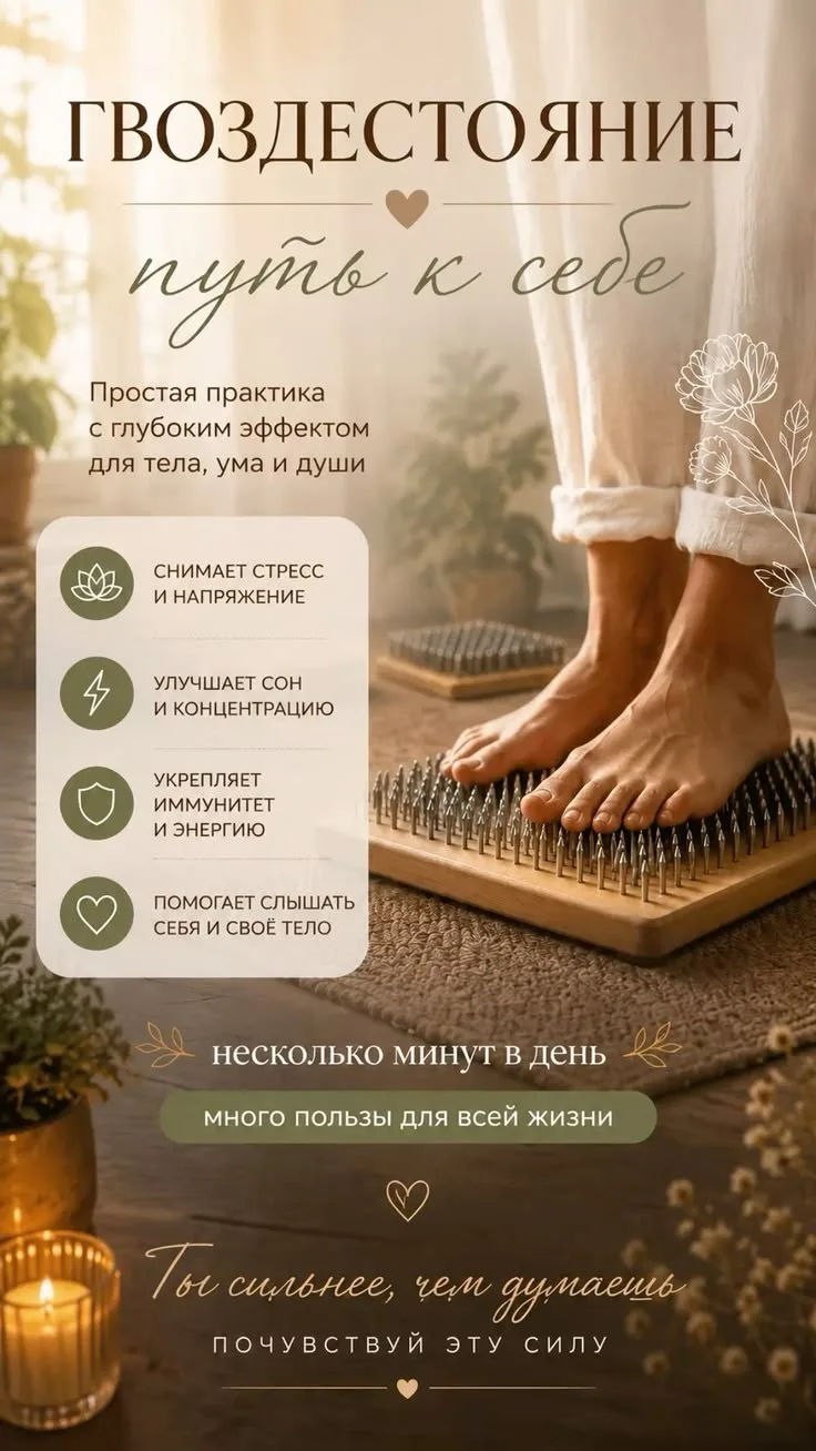Приглашаем тебя в уютное пространство на практику гвоздестояния✨