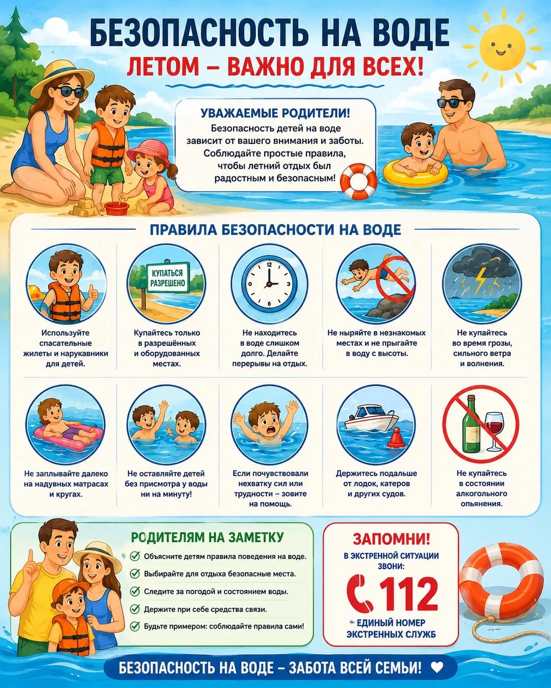 🌊 Лето, солнце, вода… Самое время напомнить детям о правилах безопасности! 🌞

Купание — это радост