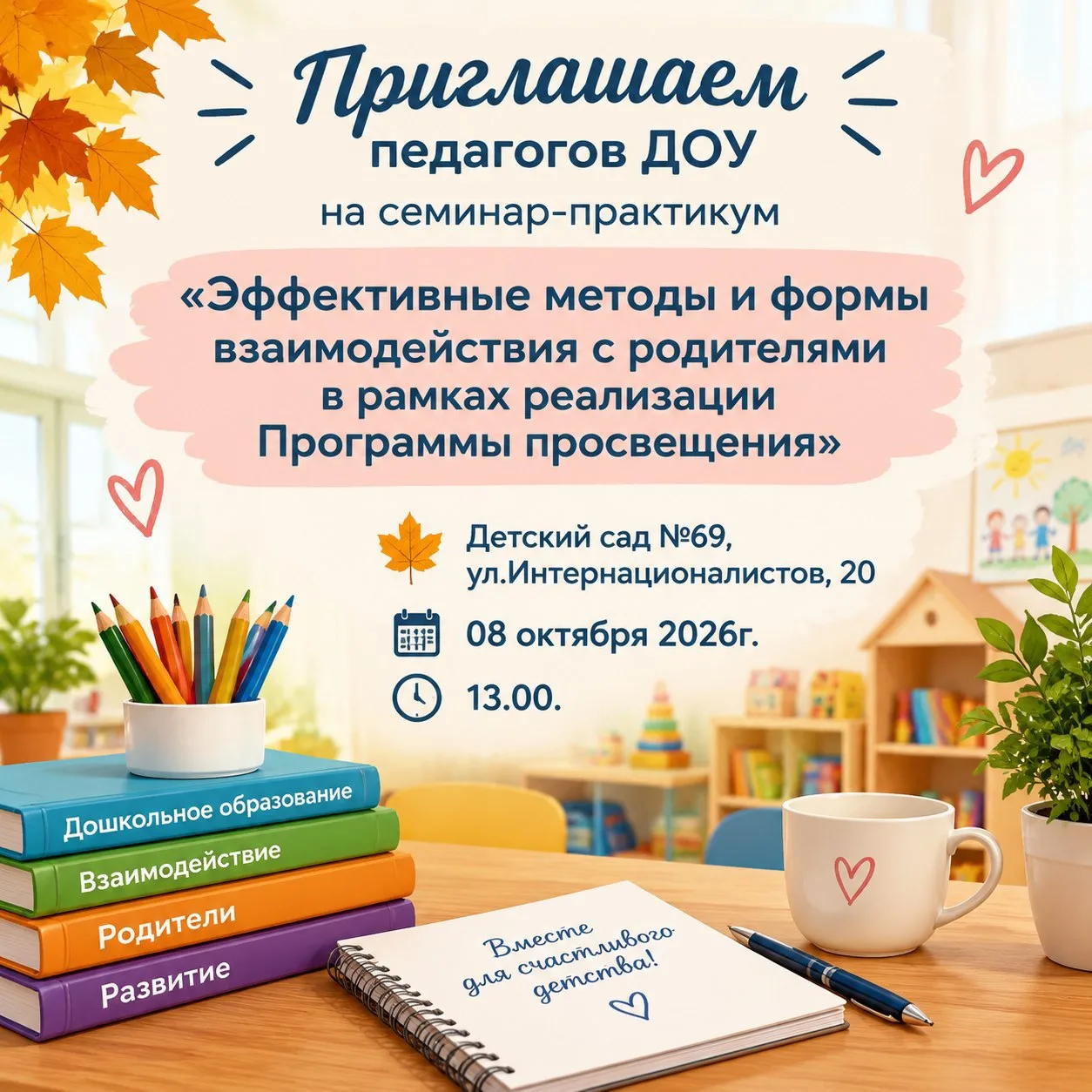 🤗8 октября в 13:00 семинар-практикум "Эффективные методы и формы взаимодействия с роди...