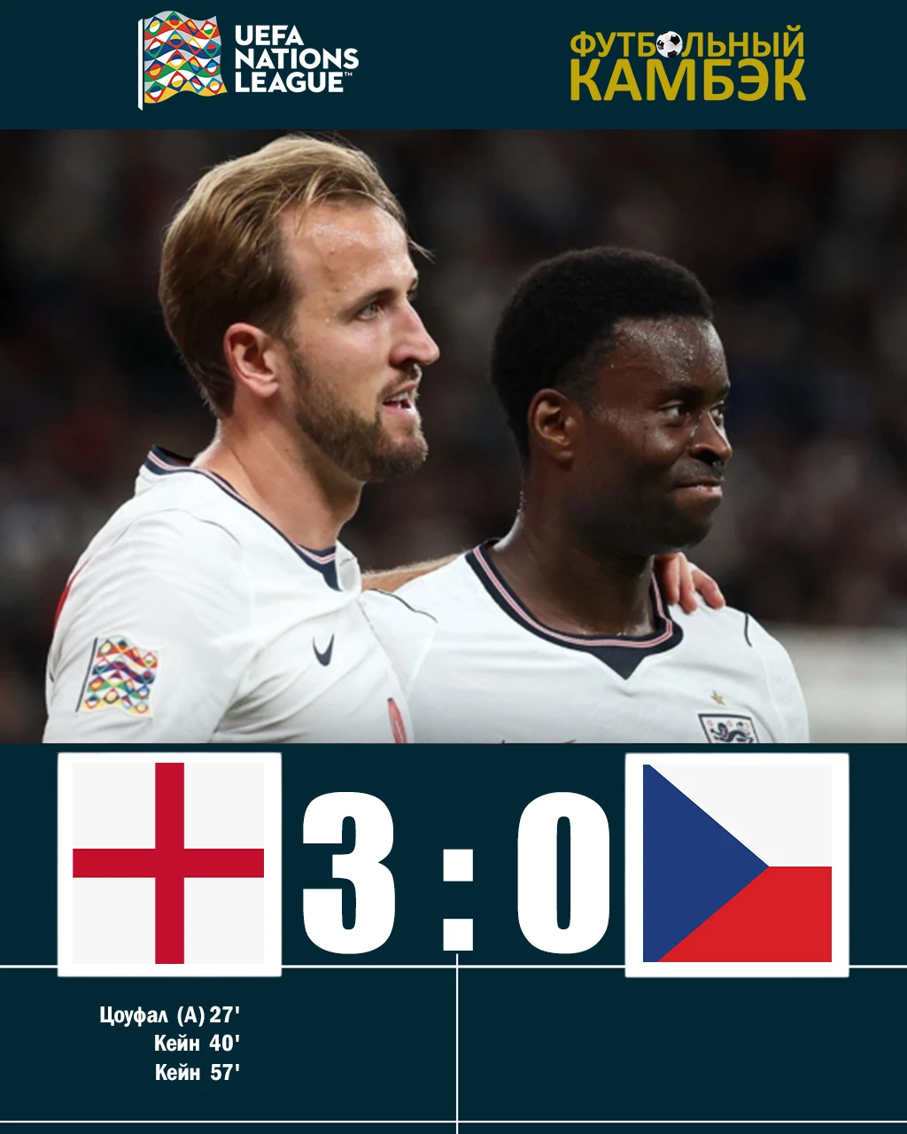 🏴󠁧󠁢󠁥󠁮󠁧󠁿👏 На уверенном! Сборная Англии обыграла Чехию в домашнем матче.