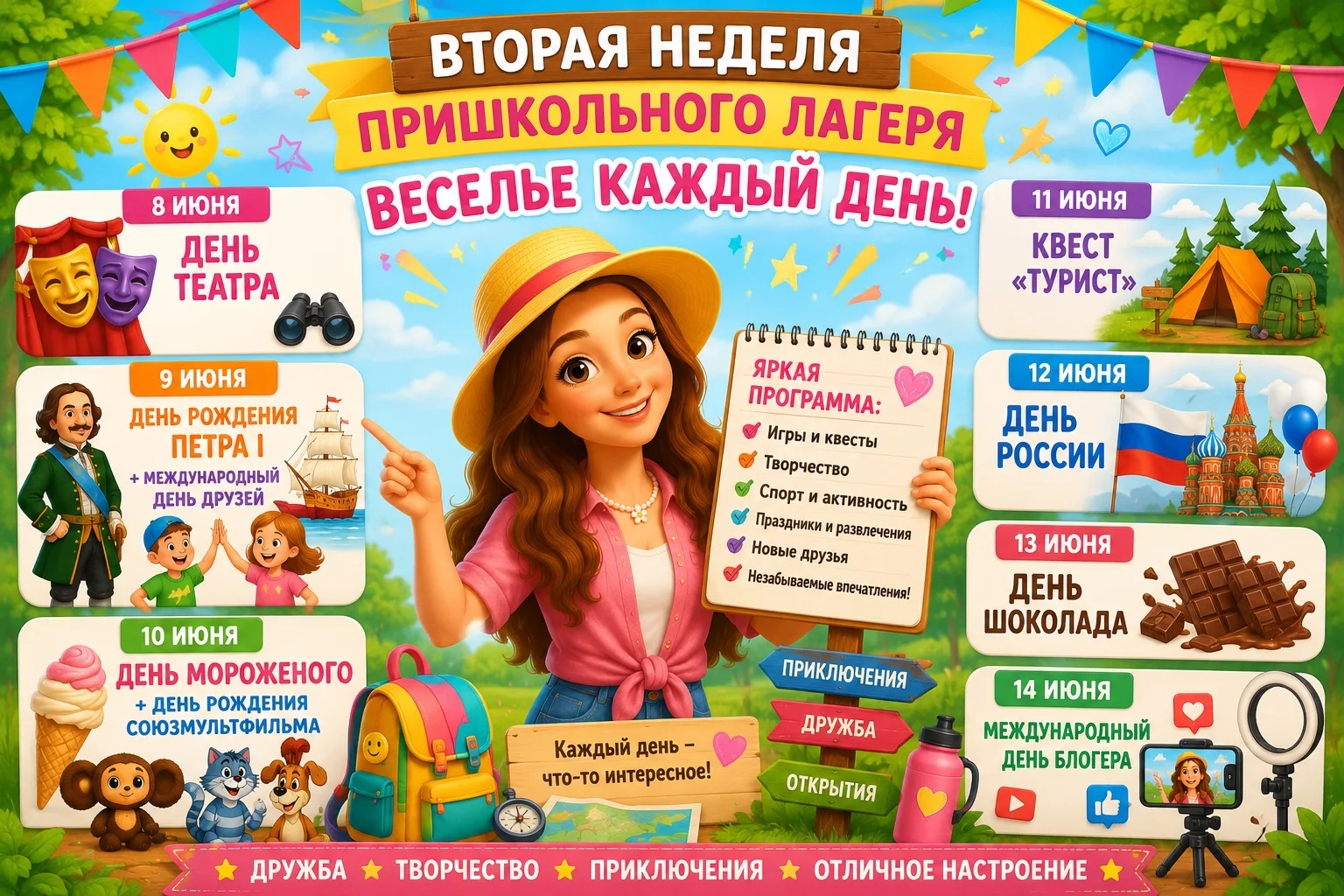 Веселье каждый день!

Представляю вам содержание второй недели моего сборника "Летний лагерь":
🤵‍♂️