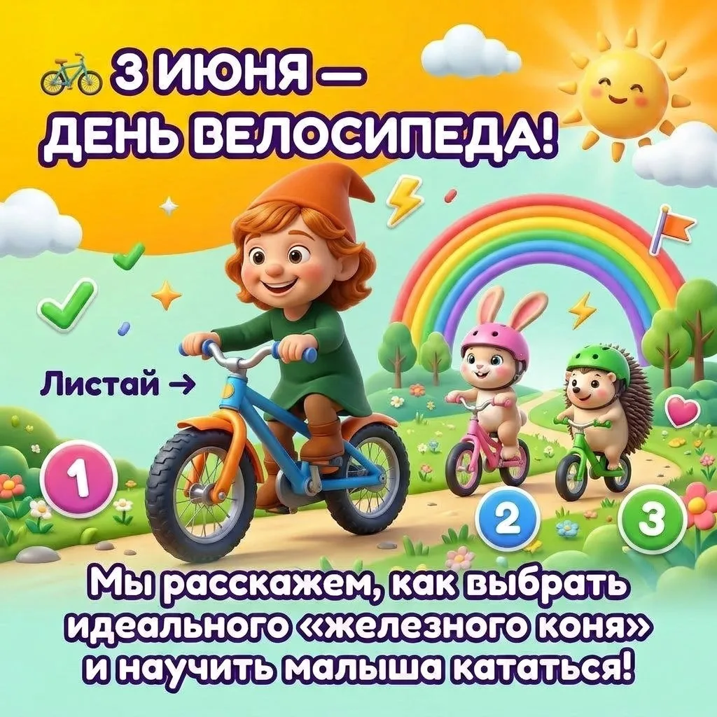 🚲 3 июня — отличный повод отправиться на велосипедную прогулку и обойтись без падений, синяков и сл