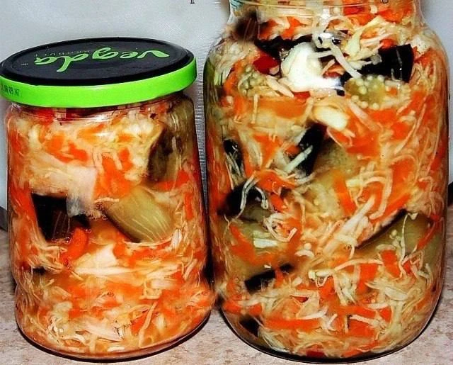 БАКЛАЖАНЫ КУСОЧКАМИ С КАПУСТОЙ НА ЗИМУ