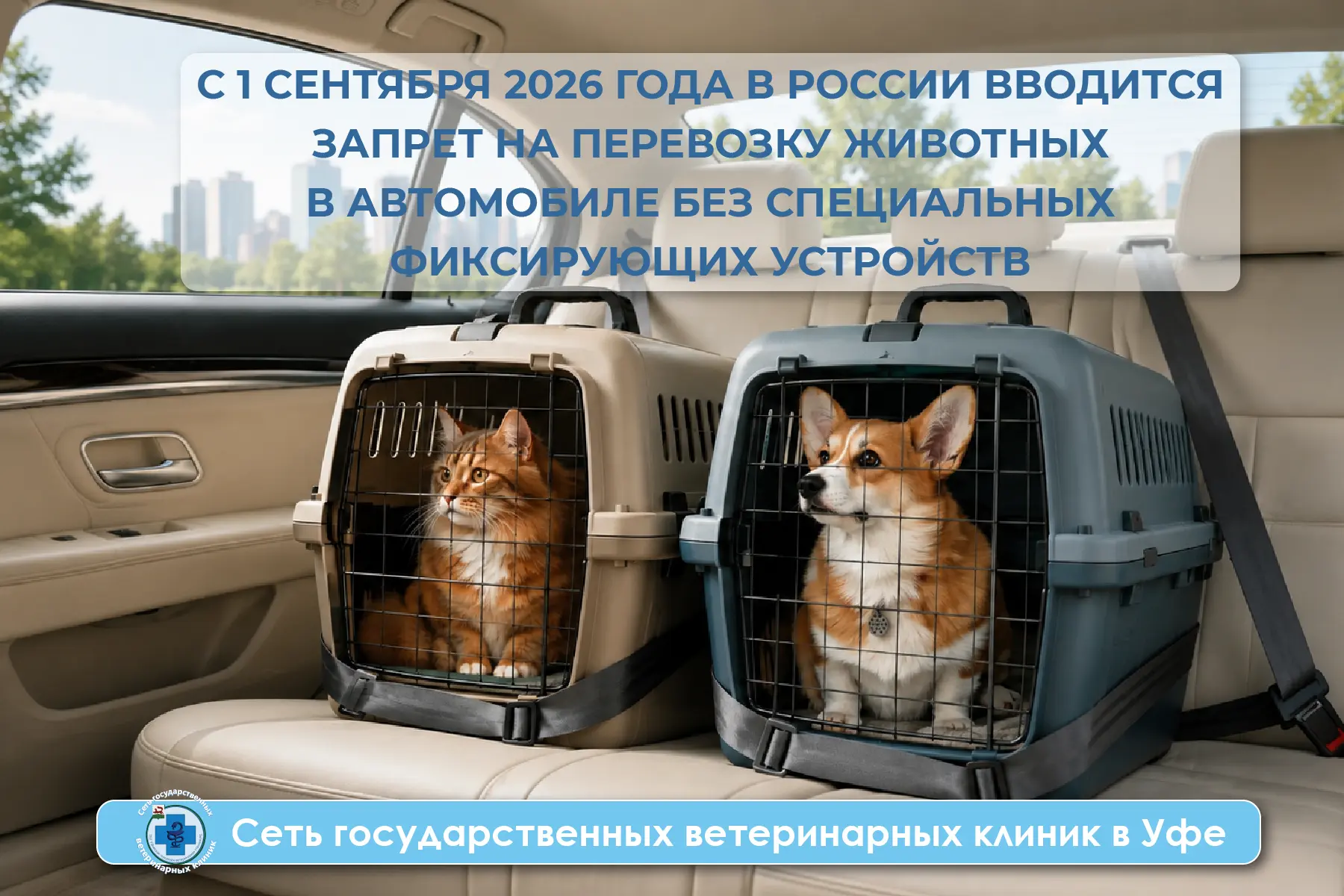 С 1 сентября 2026 года в России вводится запрет на перевозку животных в автомобиле без ...