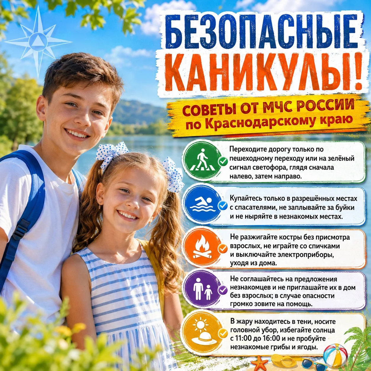 🔆 Отдыхай с удовольствием и безопасно — следуй рекомендациям МЧС России по Краснодарск...