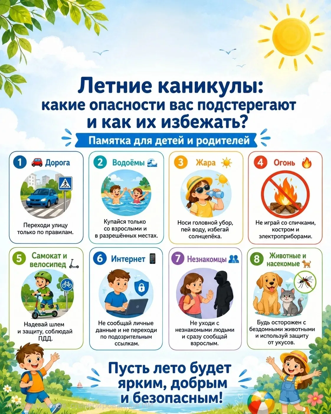 ☀️ Летние каникулы: какие опасности могут подстерегать и как их избежать?

Лето — это время отдыха, 