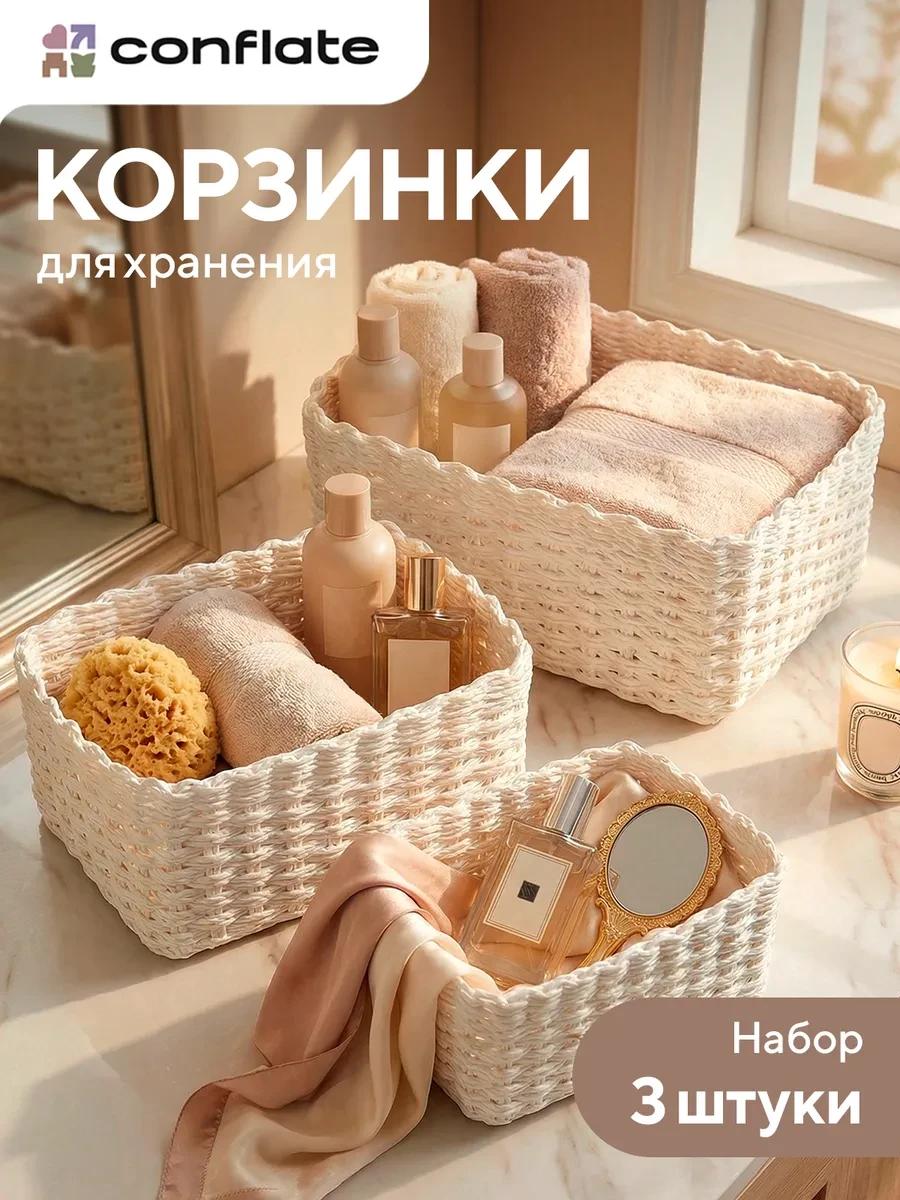 ⚡️ Плетеные корзины для хранения, 3 шт, Conflate