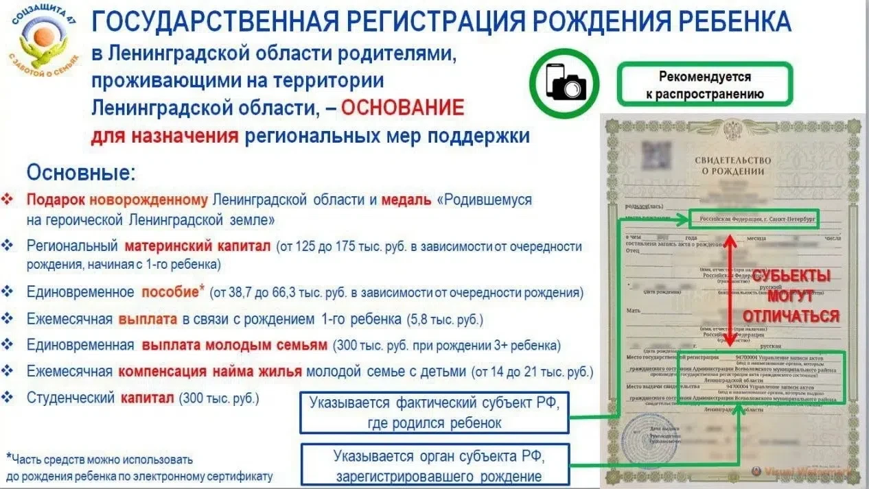 ✅👩‍🍼️В Ленинградской области действует система поддержки для семей с новорождёнными