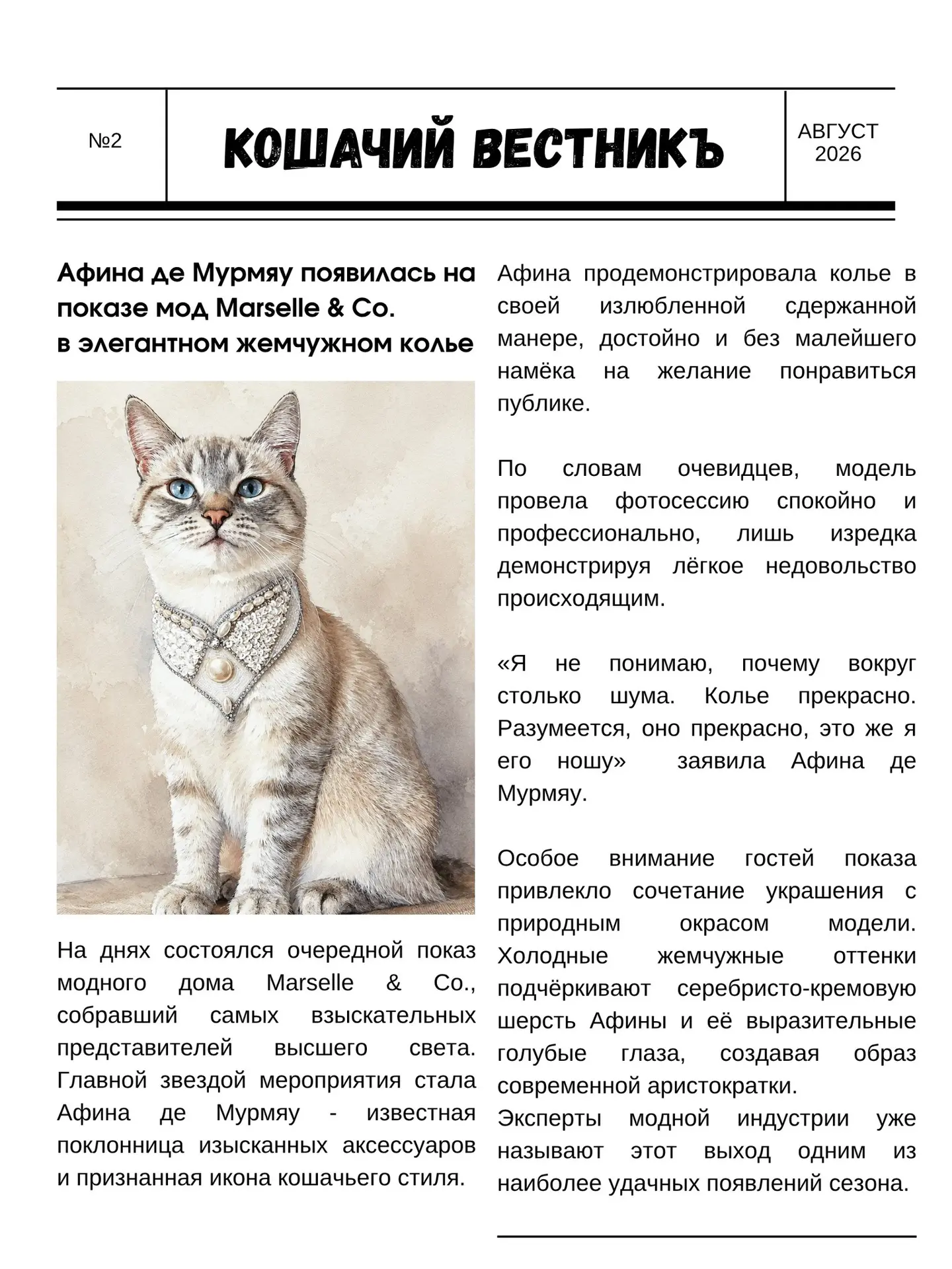 Мне кажется, наш новый выпуск «кошачьего вестника» может быть здесь.