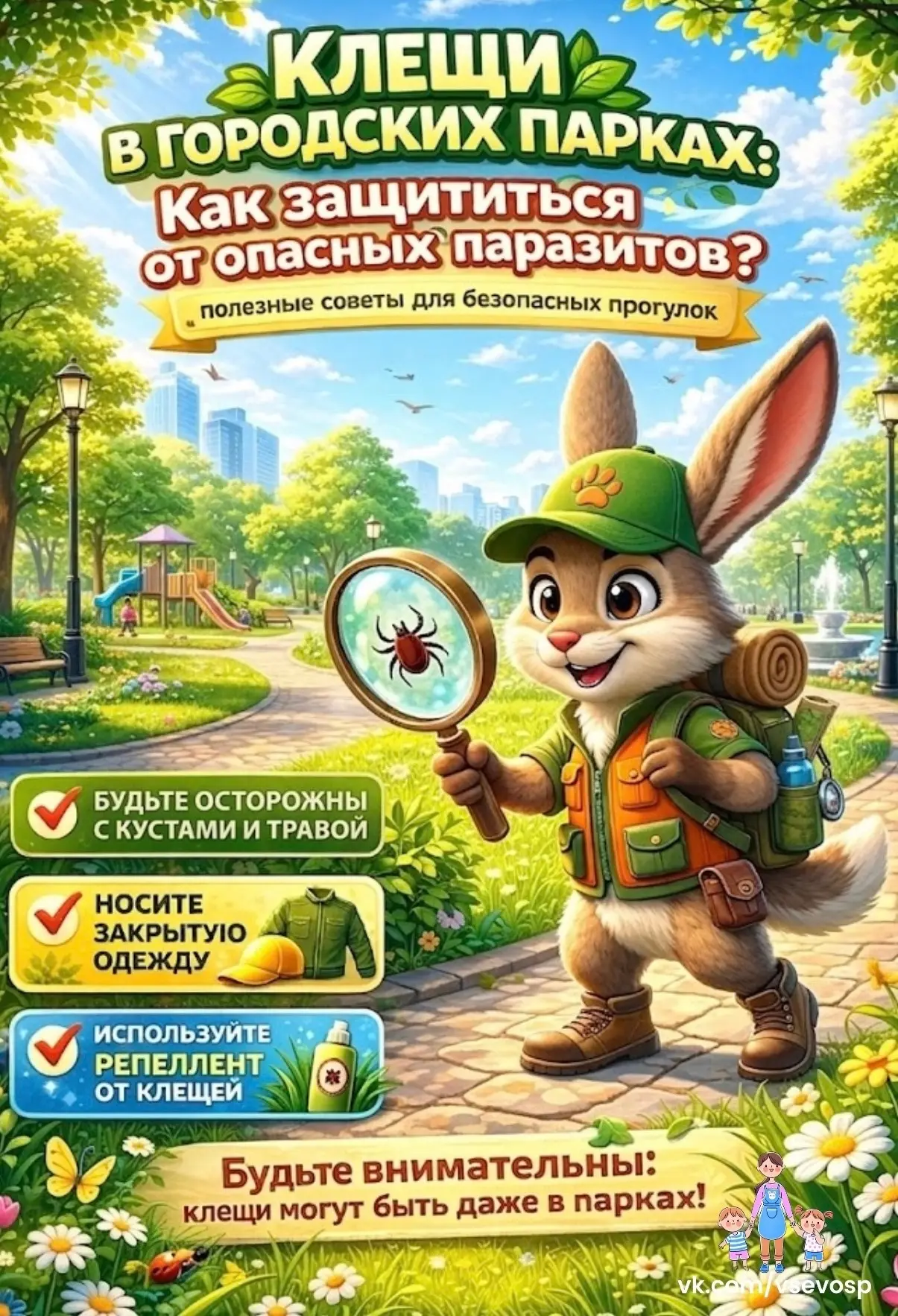 🌿Клещи в городских парках: как защитить себя и детей?