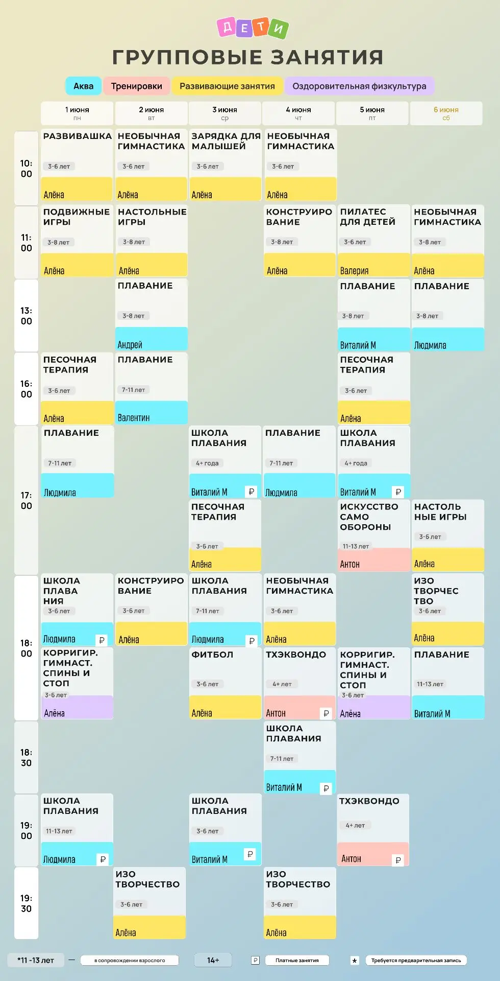 Расписание детских групповых занятий