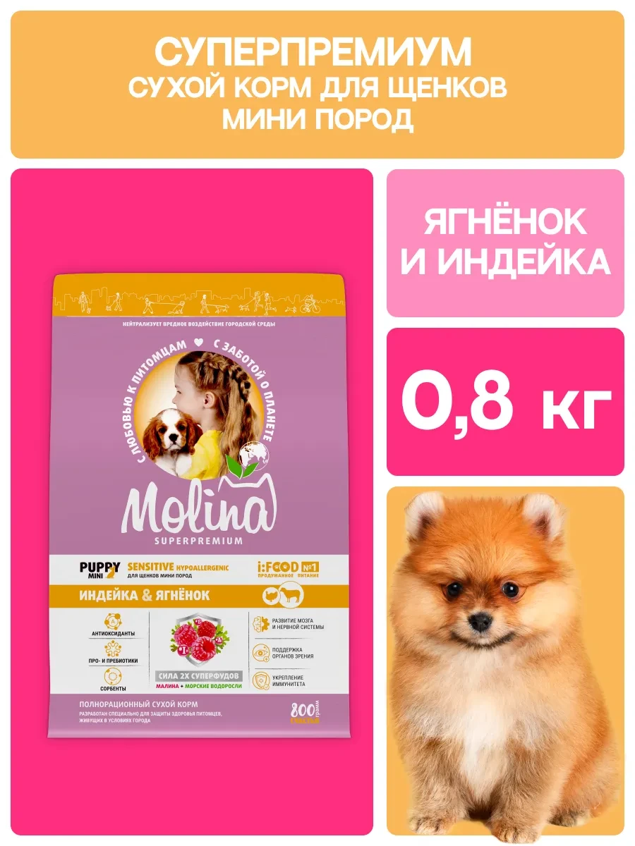 ⚡️ Корм для щенков мелких пород сухой 0,8 кг, MOLINA