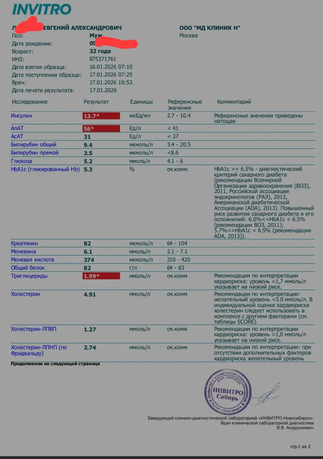 Результаты после первого месяца программы Детокс: 
‎АЛТ с 56 до 40
‎инсулин с 13.7 до 7.7
‎холестери