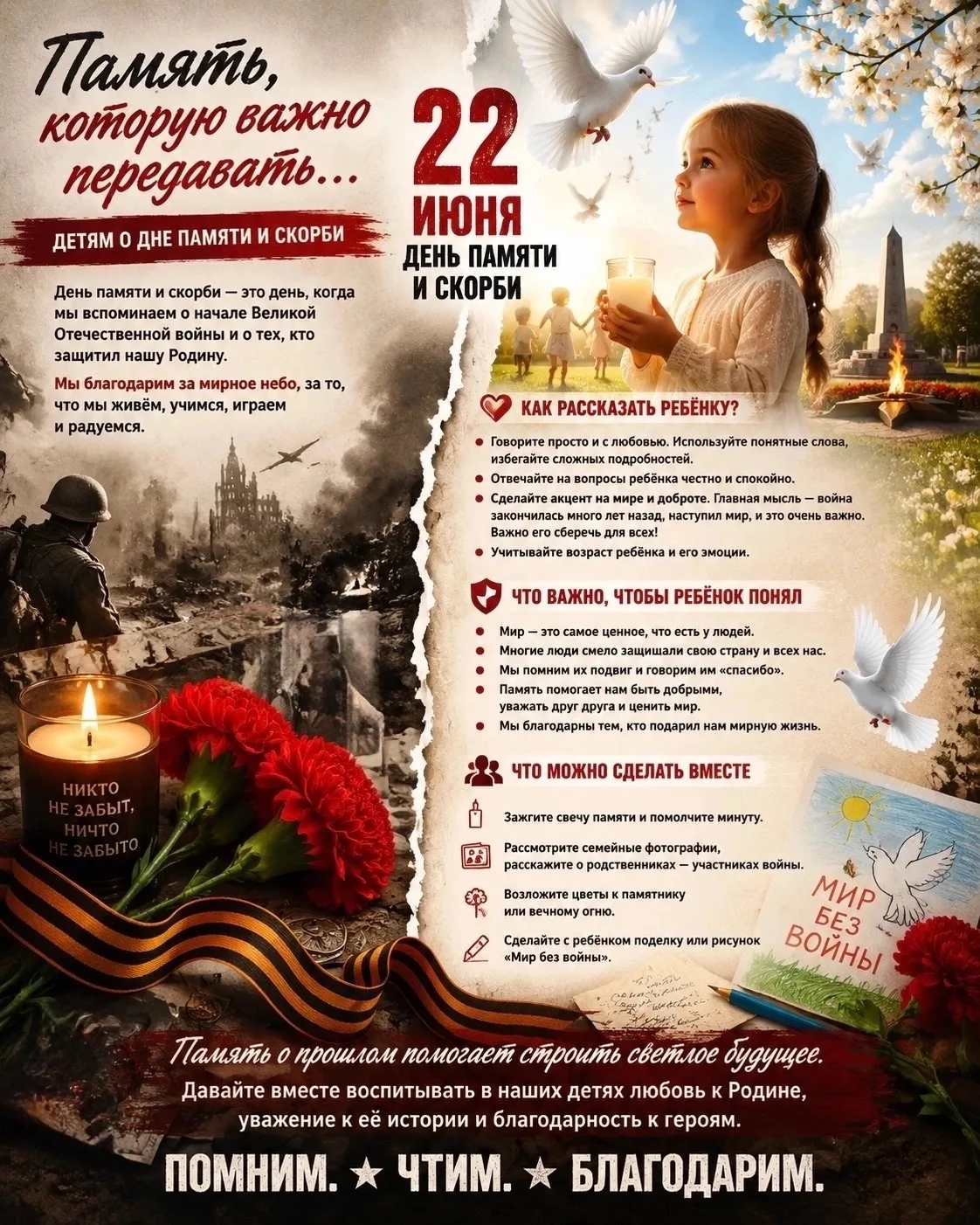 Сегодня, 22 июня, — особенный день. 

День тишины и скорби по всем, кто не дожил до Победы. Мы склон