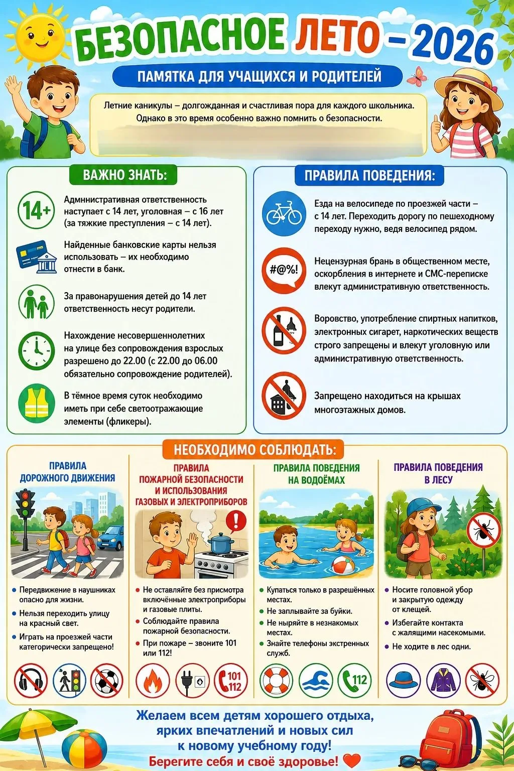 📢Памятка для родителей «БЕЗОПАСНОСТЬ ДЕТЕЙ В ЛЕТНИЙ ПЕРИОД»