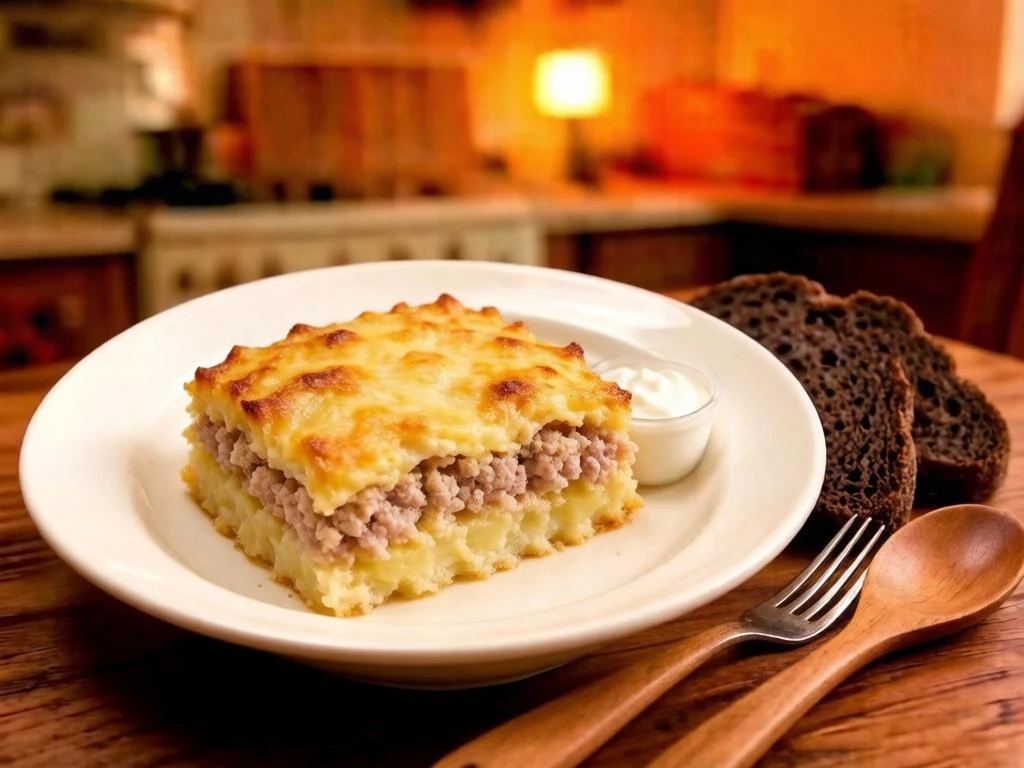 Картофельная запеканка с куриным фаршем и сыром