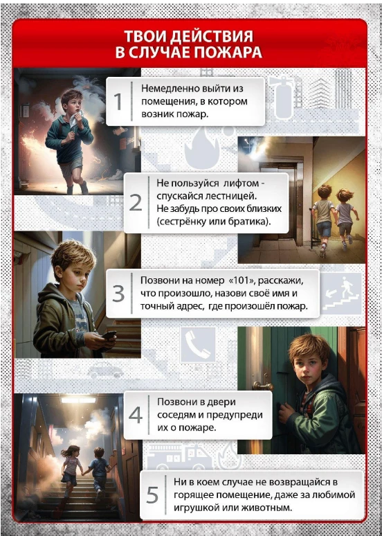 Памятка для детей «Твои действия при пожаре»