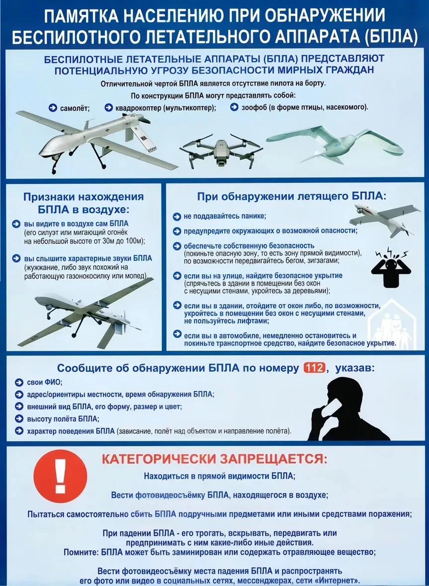 ❗️Памятка населению при обнаружении БПЛА