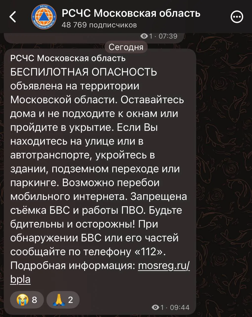 ⚡ Не выходить из дома или пройти в укрытие призывают жителей Московской области, — РСЧС