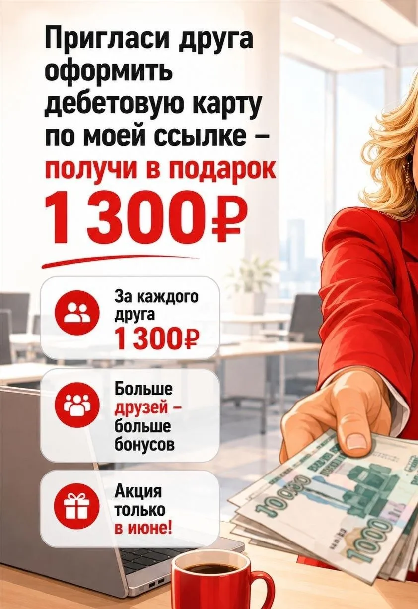 1300₽ за вашего друга 💰

УСЛОВИЯ ПРОСТЫ:

1. Ваш друг заказывает дебетовую карту по моей ссылке
2. 