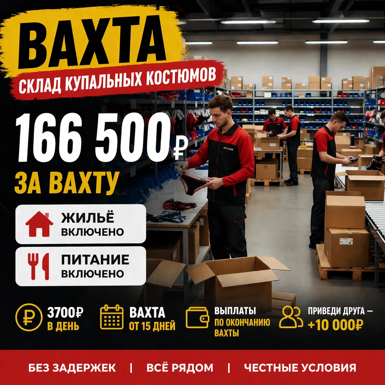 🔥 Лето близко - Вахта от 3 700 ₽ в день.  За всю вахту  до 166 500 ₽ Жильё + Питание - уже включены 