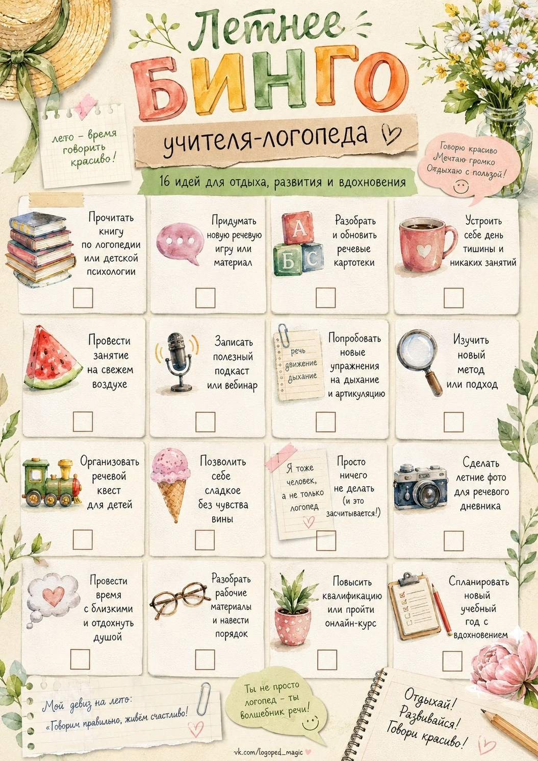 🌿 Летнее бинго для тех, кто весь год помогал, учил, развивал и поддерживал!
 
Все мы  замечательная