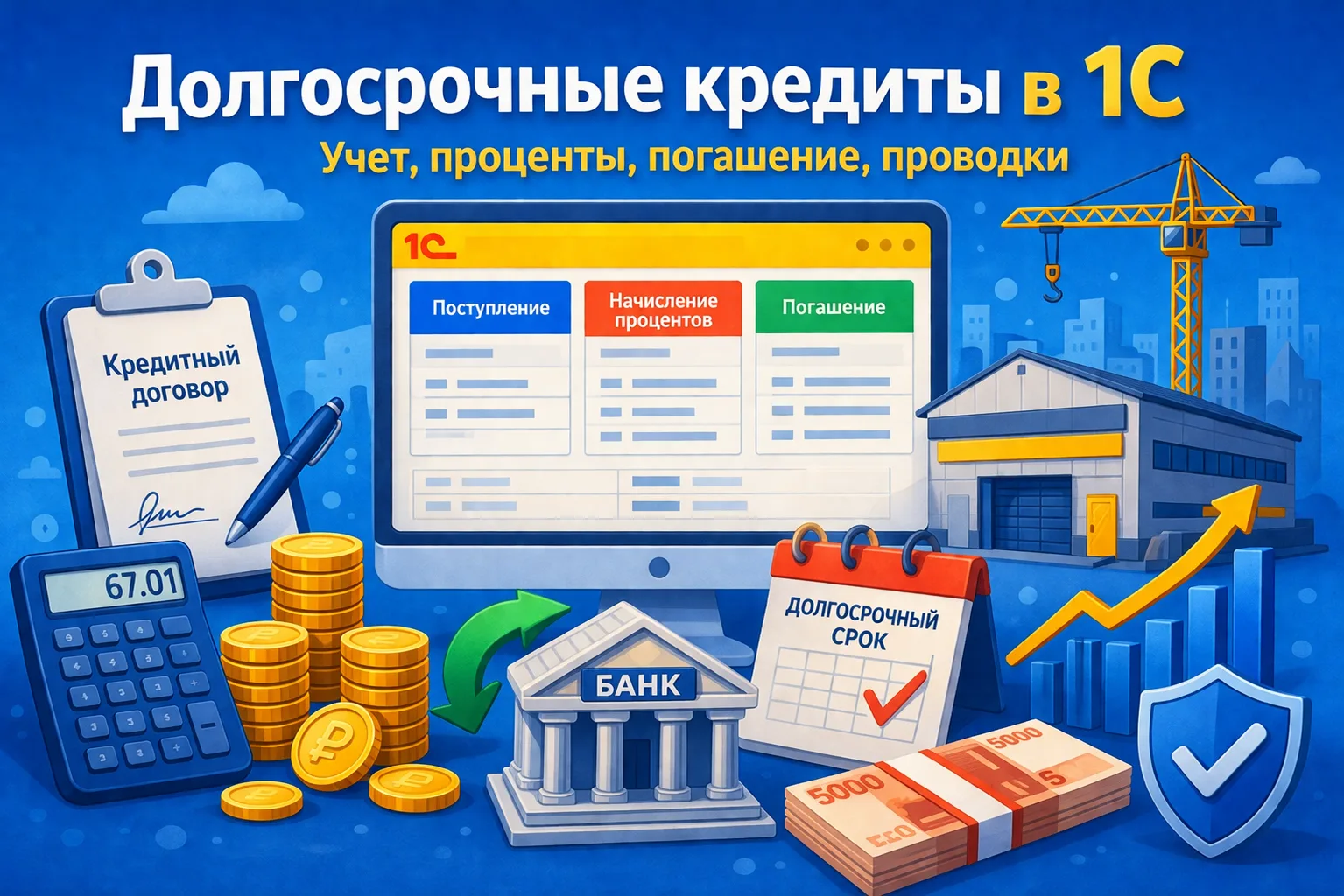 Разобрали на практическом примере, как учитывать долгосрочный кредит в 1С при строительстве склада: 