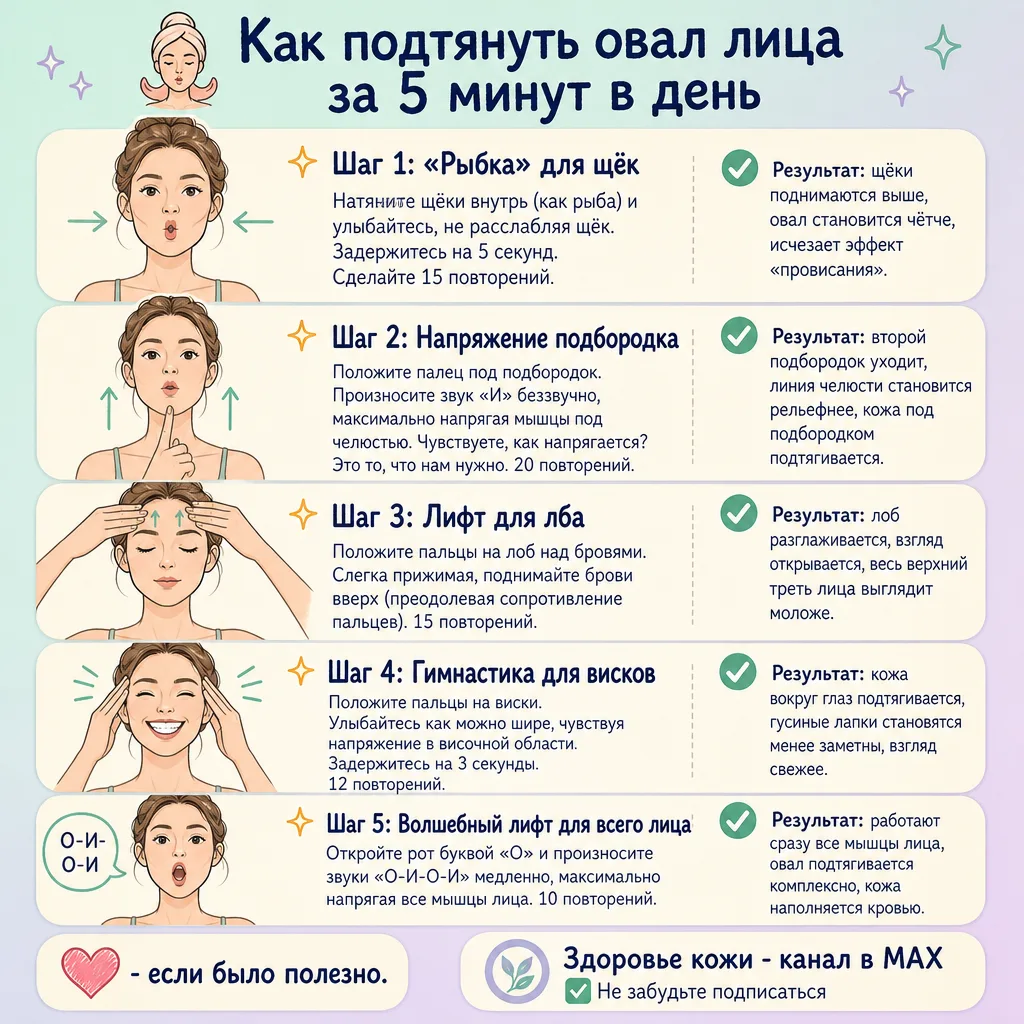 🧖‍♀️ Как подтянуть овал лица за 5 минут в день (и это работает)
