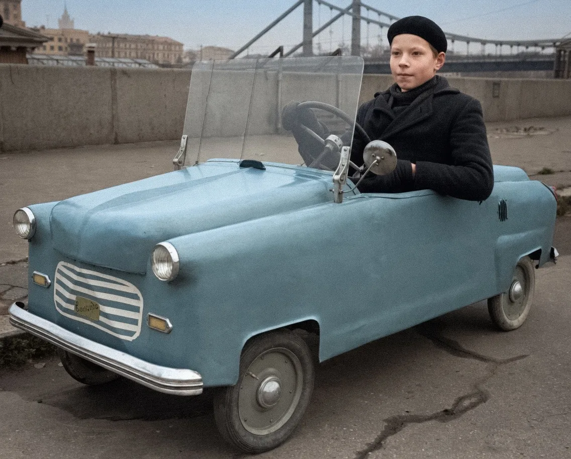 Детский автомобиль "Вологда" участвовавший в параде самодельной авто- и мототехники в Москве, 1967 г