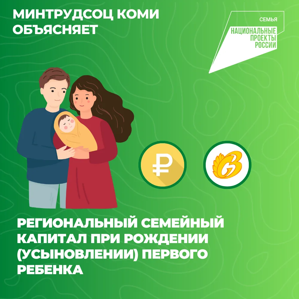 Нацпроект «Семья»: в Коми семьям, у которых родился первый ребенок, полагается региональный семейный