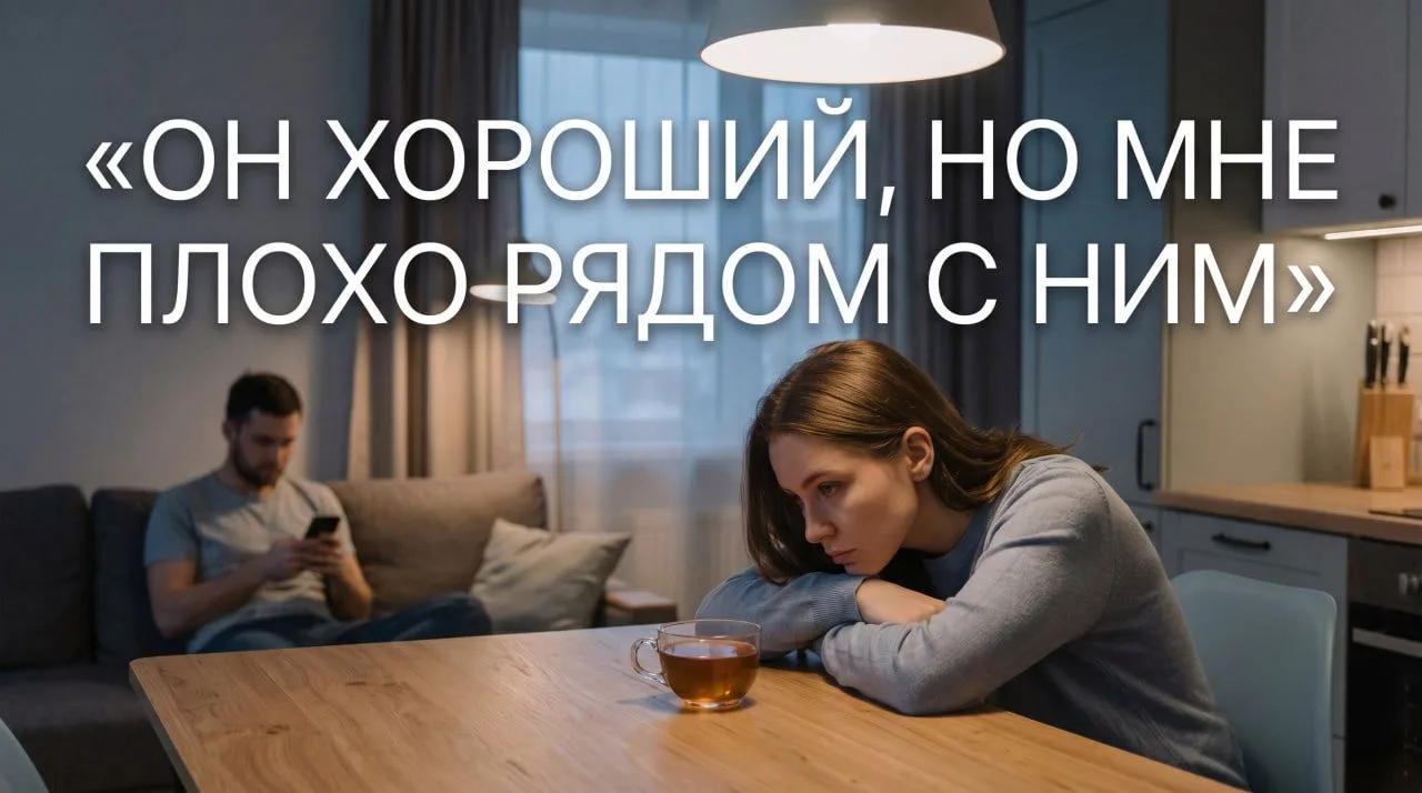 «Он хороший, но мне плохо рядом с ним»
Пожалуй, это одна из самых мучительных фраз. Когда партнер от