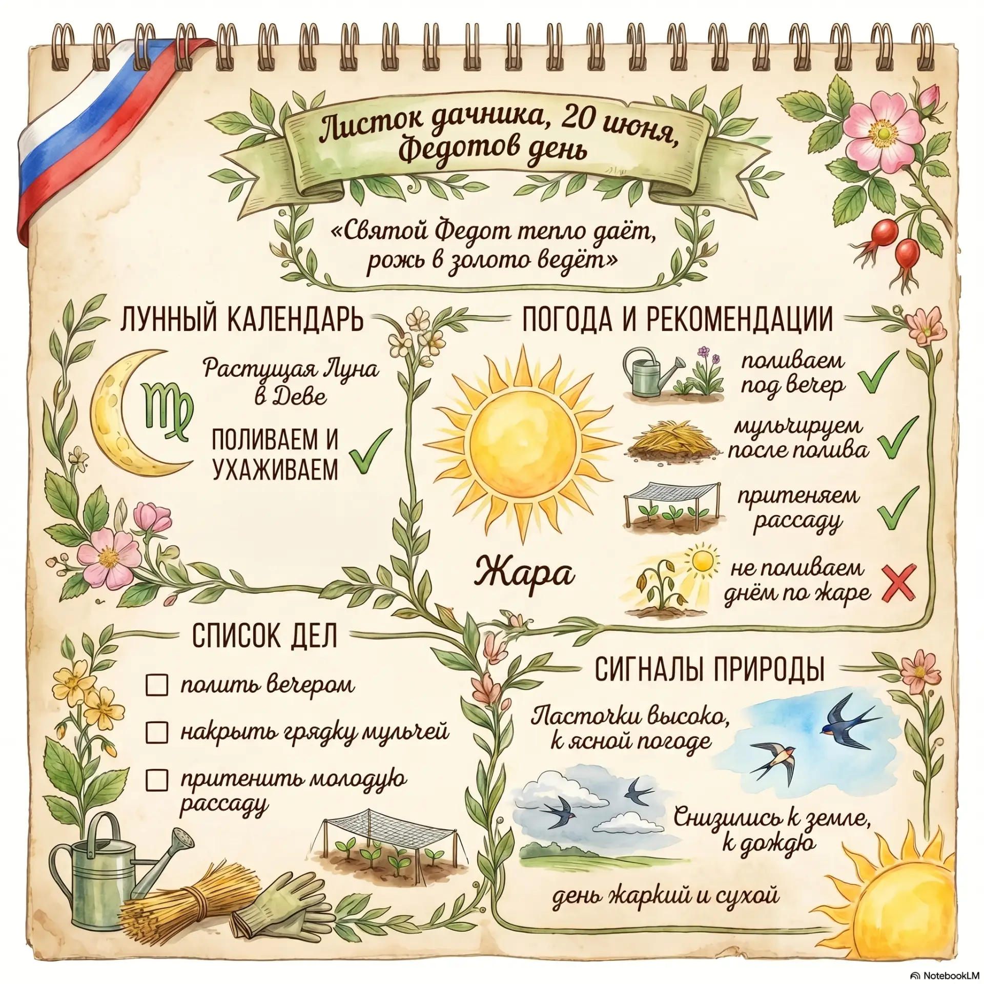 📅 ЛИСТОК ДАЧНИКА: 20 ИЮНЯ
Федотов день

Хей-хей, знатные мои! На связи Патрик 🌶️

Федотов день. Де