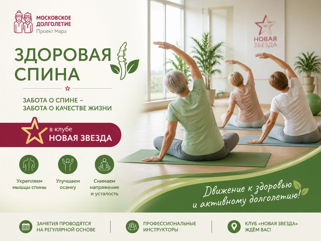 Приглашаем на очные занятия «Здоровая спина» в клубе «Новая Звезда»!