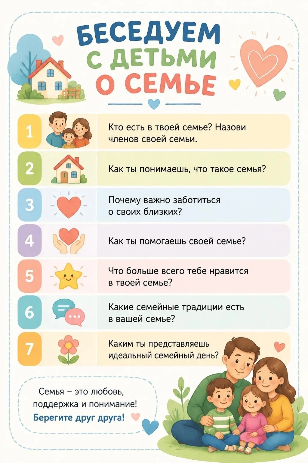 Вопросы для беседы с детьми о семье