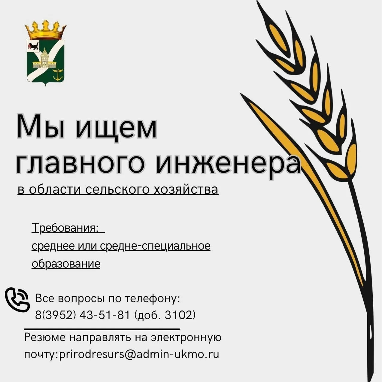 Ищете работу? Тогда эта вакансия для вас! 💼 
 
🌽В администрацию Усть-Кутского района требуется гла