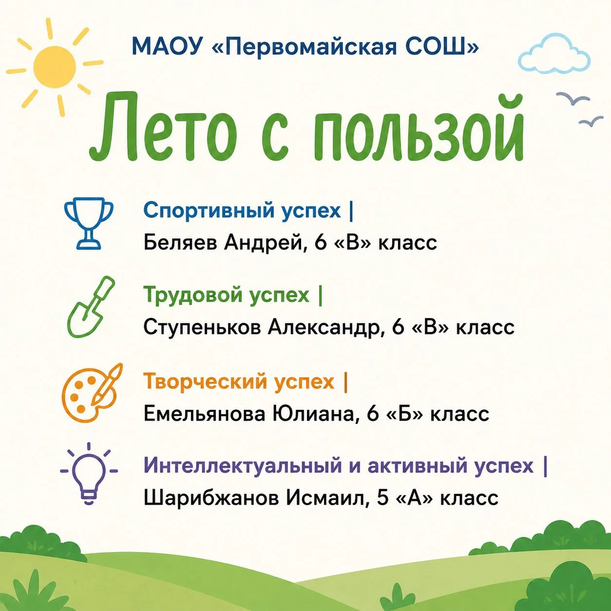 ☀️АКЦИЯ «ЛЕТО С ПОЛЬЗОЙ»: НОВАЯ ПОРЦИЯ НАШИХ УСПЕХОВ! 

Наши ученики продолжают доказывать, что кани