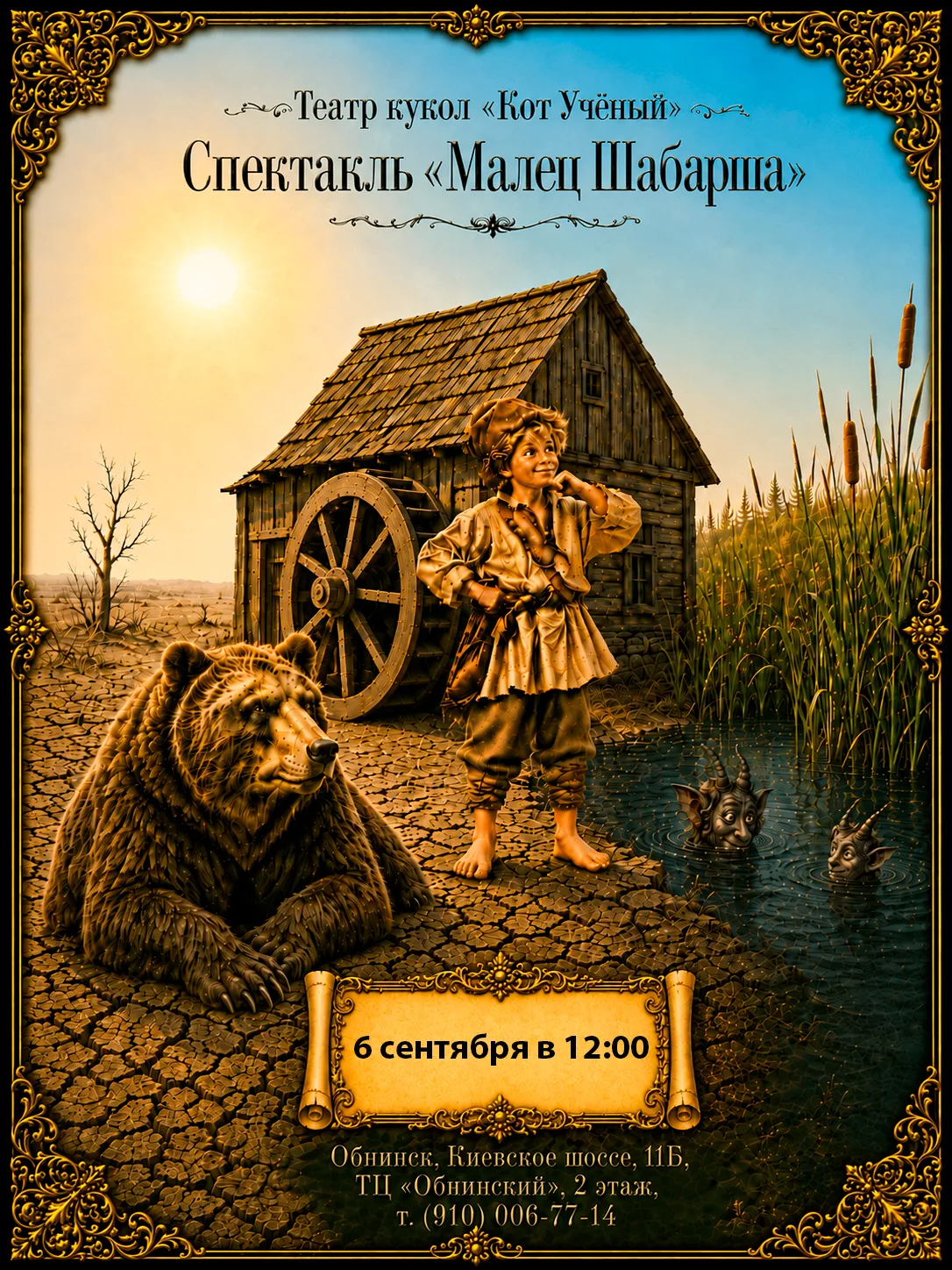 ❗️Сегодня в 12:00 театр кукол «Кот Учёный» в Обнинске приглашает на спектакль «Малец Ша...