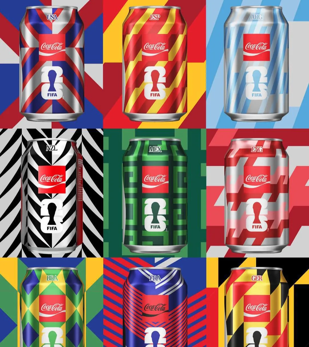 Coca‑Cola выпустила коллекцию из 48 банок, вдохновлённых странами‑участниками чемпионата мира. Кажда
