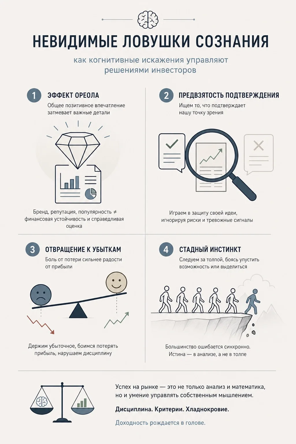 🧠 Невидимые ловушки сознания: как когнитивные искажения управляют решениями инвесторов