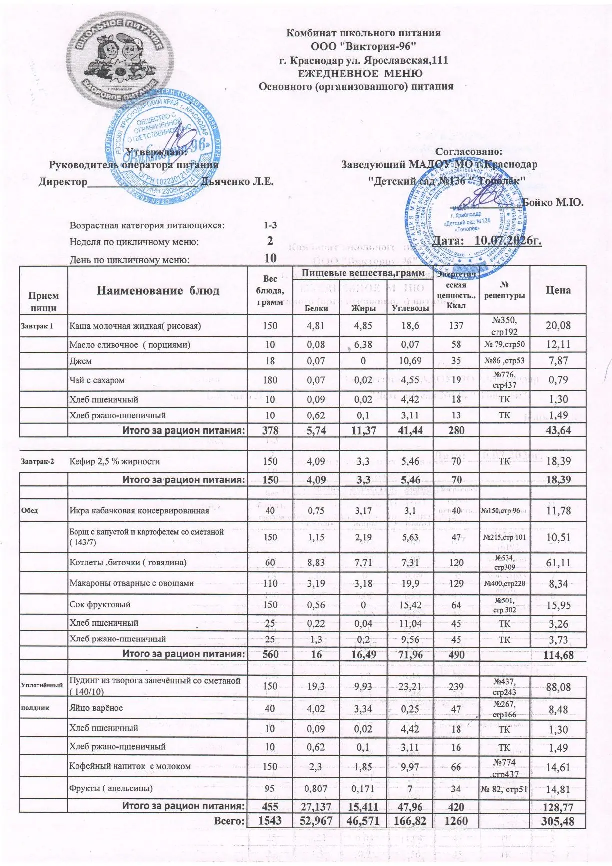 Меню на 10.07.2026 год
#МенюСада ✅