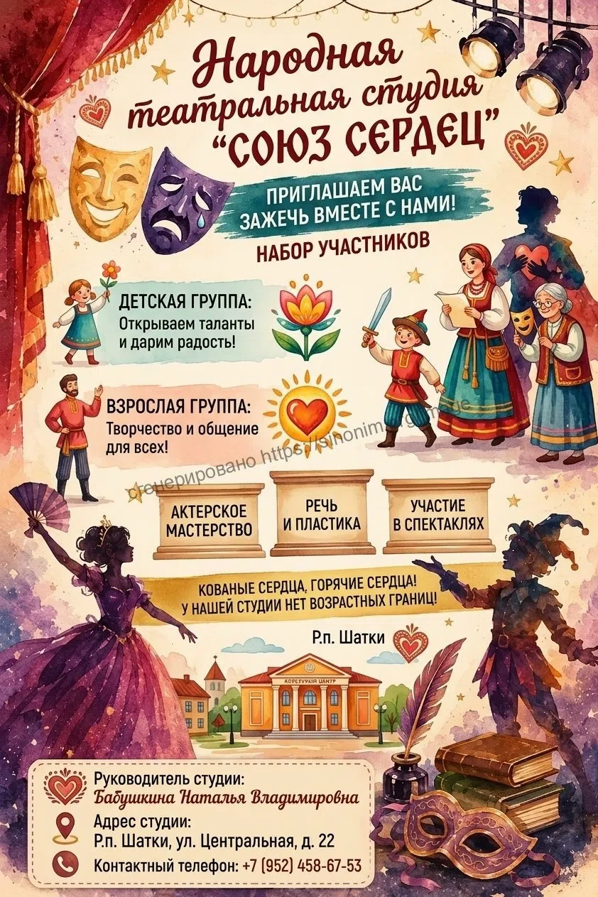 🎭 Театральная студия «Союз сердец» объявляет набор!