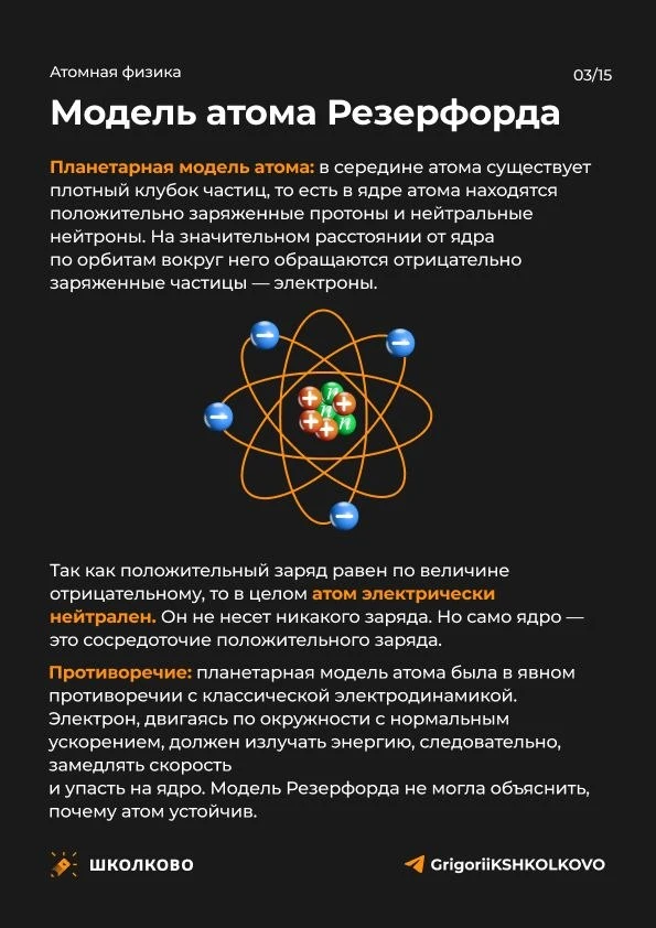 Работаем с теорией по ядерной физике, изучаем модель атома Резерфорда 🤩